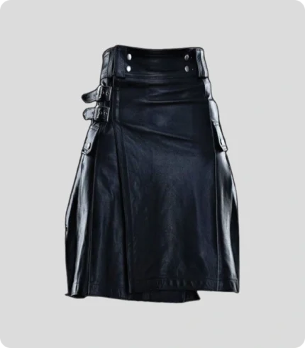 New Stylish Pure Black Leather Kilt