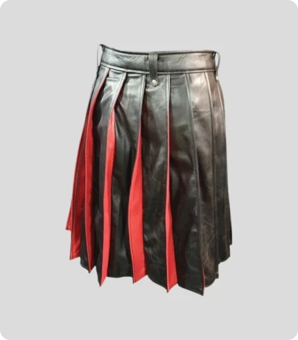 Pleated Black And Red Leather Kilt