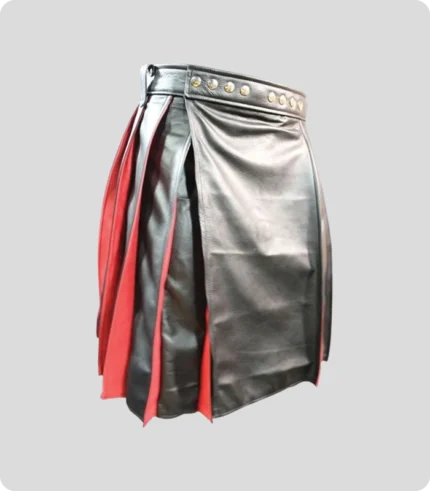 Pleated Black And Red Leather Kilt