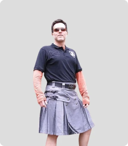 Scottish Gray Utility Kilt For Mens