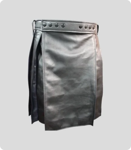 Pleated Black Leather Kilt With Navy Highlight