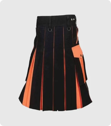 Black And Orange Utility Kilt For Mens