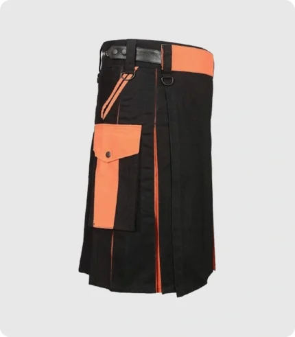 Black And Orange Utility Kilt For Mens