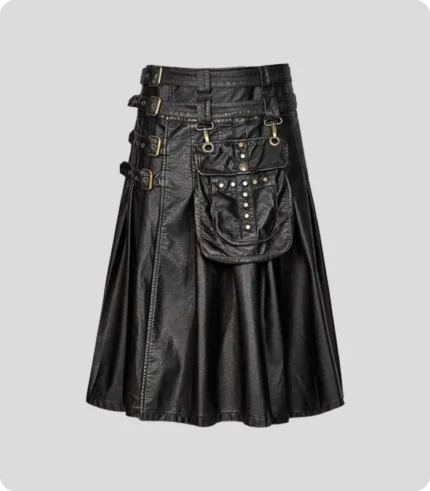 Cowhide Black Leather Gothic Kilt