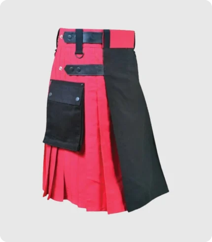 Black And Red Double Tone Kilt With Leather Straps