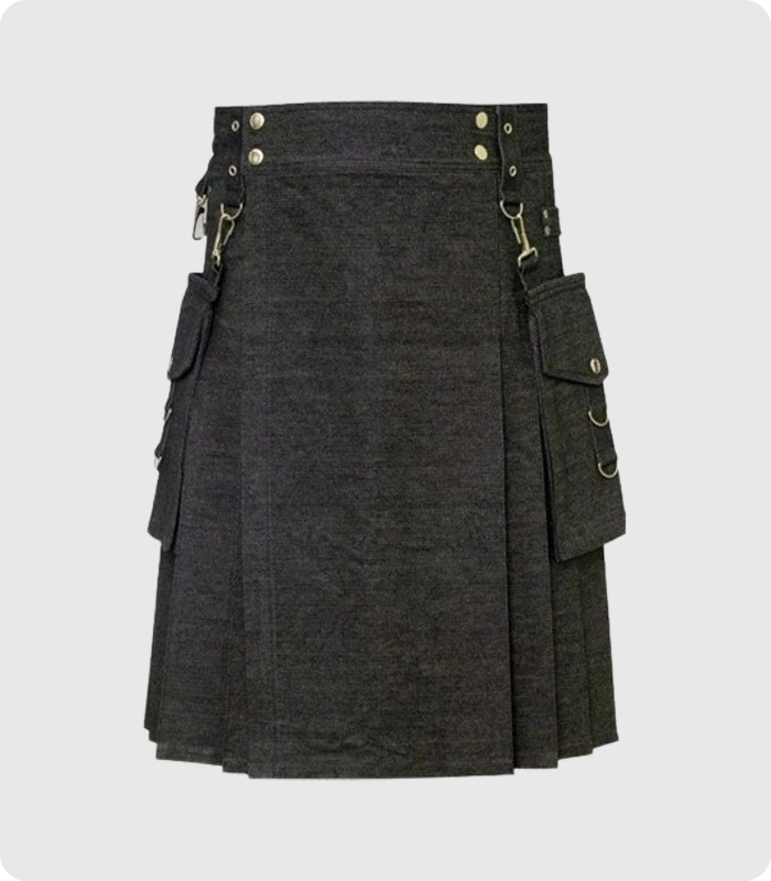 Elegant Relaxed Black Denim kilt