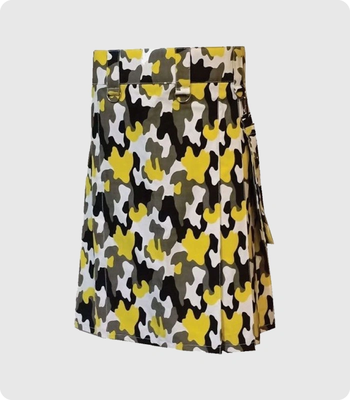 Yellow Modern Pattern Camo Utility Kilt