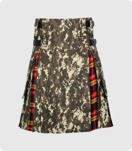 Digital Camo Buchanan Tartan Scottish Utility Cargo Hybrid Kilt