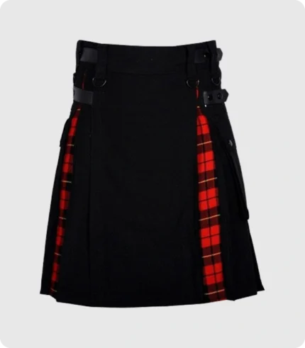 Black Cotton Wallace Tartan Scottish Utility Cargo Hybrid Kilt