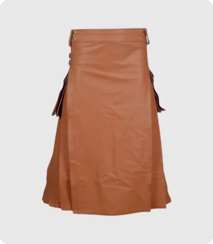 Brown Leather Utility Kilt For Men