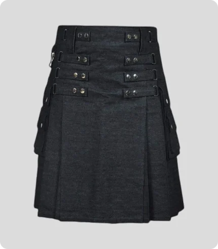 Custom Made Black Denim Kilt For Sale