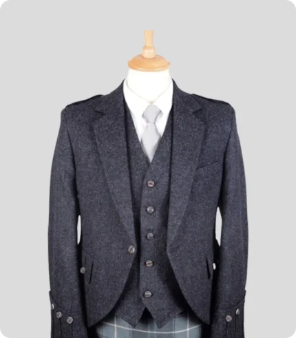 Hand Made Scottish Charcoal Grey Argyle Jacket