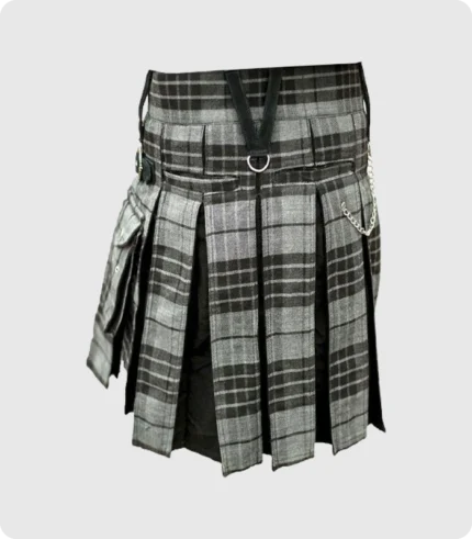 Modern Grey Box Pleated Hybrid Kilt For Men