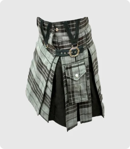 Modern Grey Box Pleated Hybrid Kilt Right Side