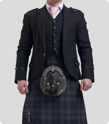 Scottish Black Tweed Wool Argyle Jacket