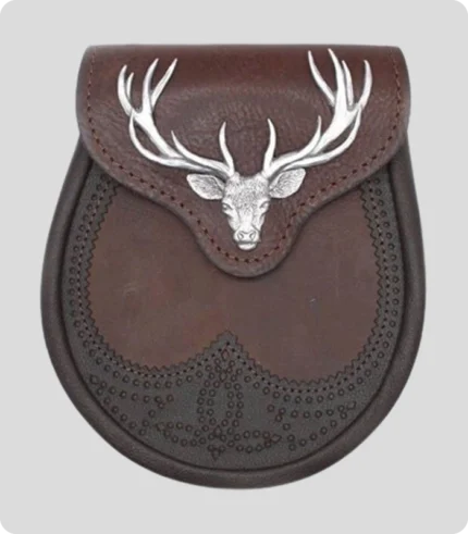 Brown Stag Head Leather Sporran