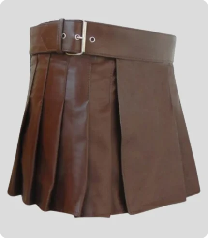 Handmade Brown Women Leather Kilt Side