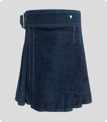 Handmade Indigo Denim Kilt With Side Buckle