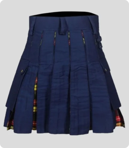 Handmade Navy Blue Cotton Hybrid Kilt Back