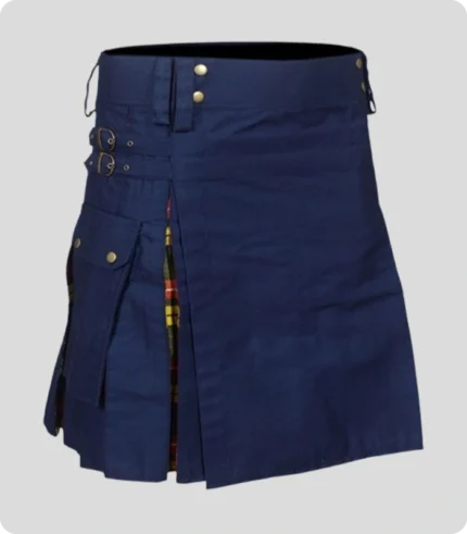 Handmade Navy Blue Cotton Hybrid Kilt