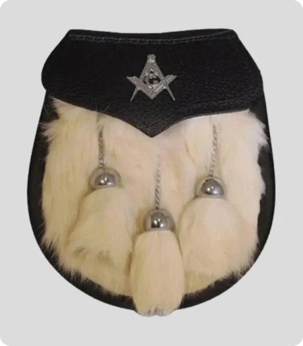 Semi Dress Sporran White Rabbit Fur Masonic Emblem