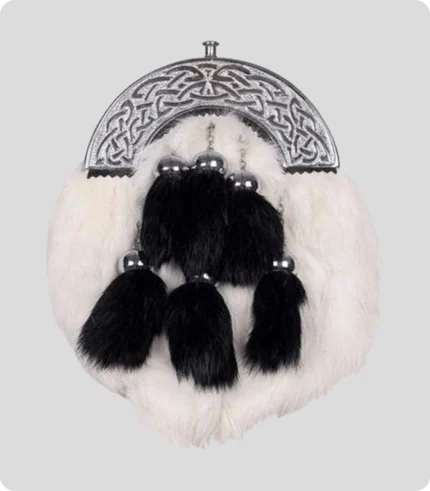 White Rabbit Fur Sporran With 6 Black Fur Tassels